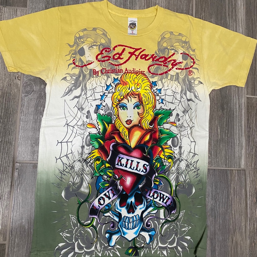 Ed Hardy Men Yellow Love Kills Slowly Shirt